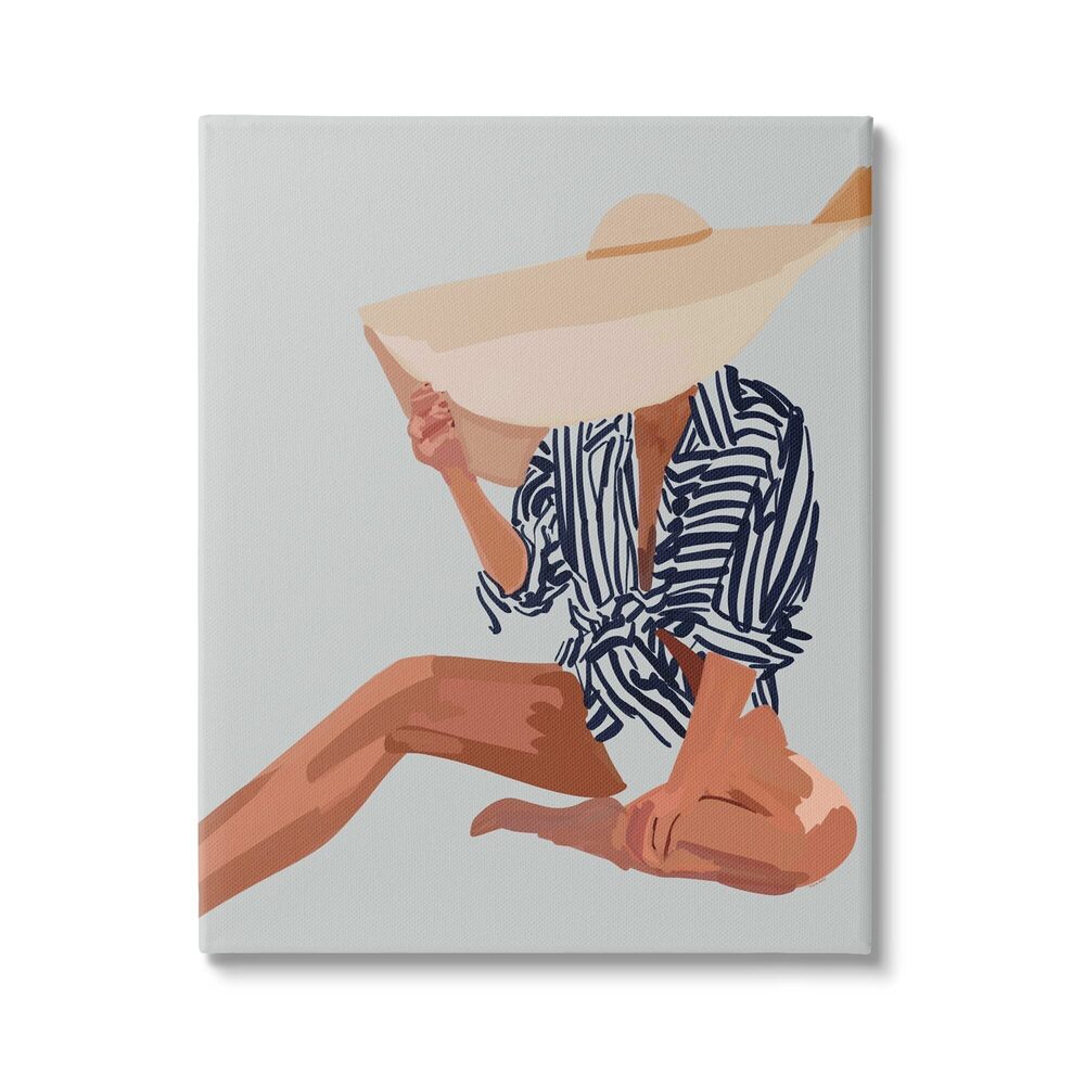 9754 Obscured By Sun Hat Summer Beach Portrait Canvas Wall Art, Design By